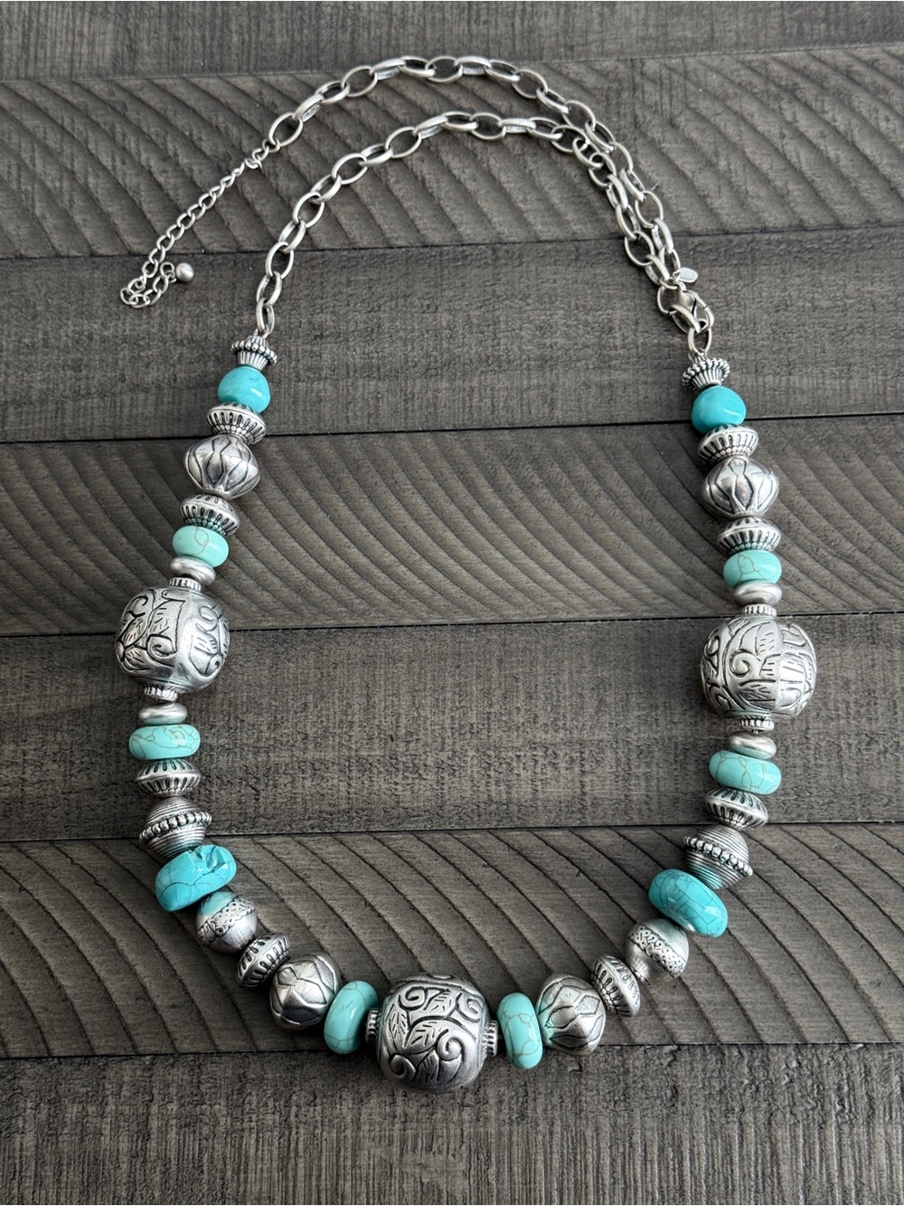 Turquoise Bead and Silver Statement
Necklace - Women Jewelry
